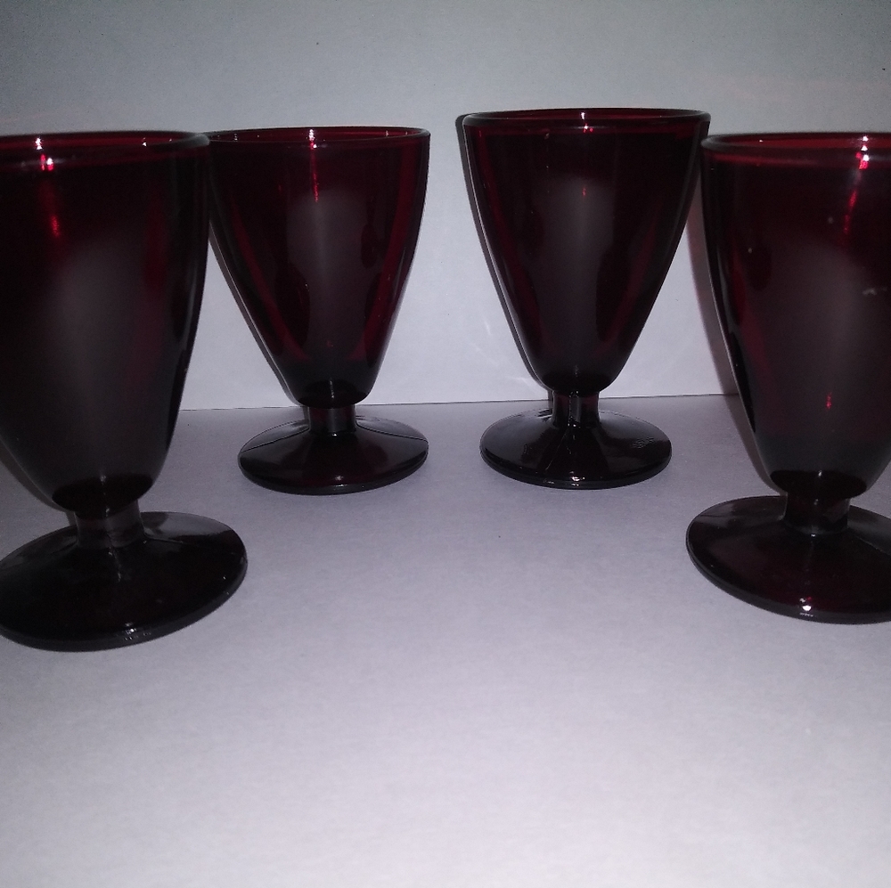 RUBY RED Glass Vintage Footed Cordials